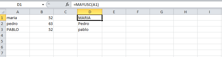 convertir mayúscula, minúscula o primera mayúscula en excel